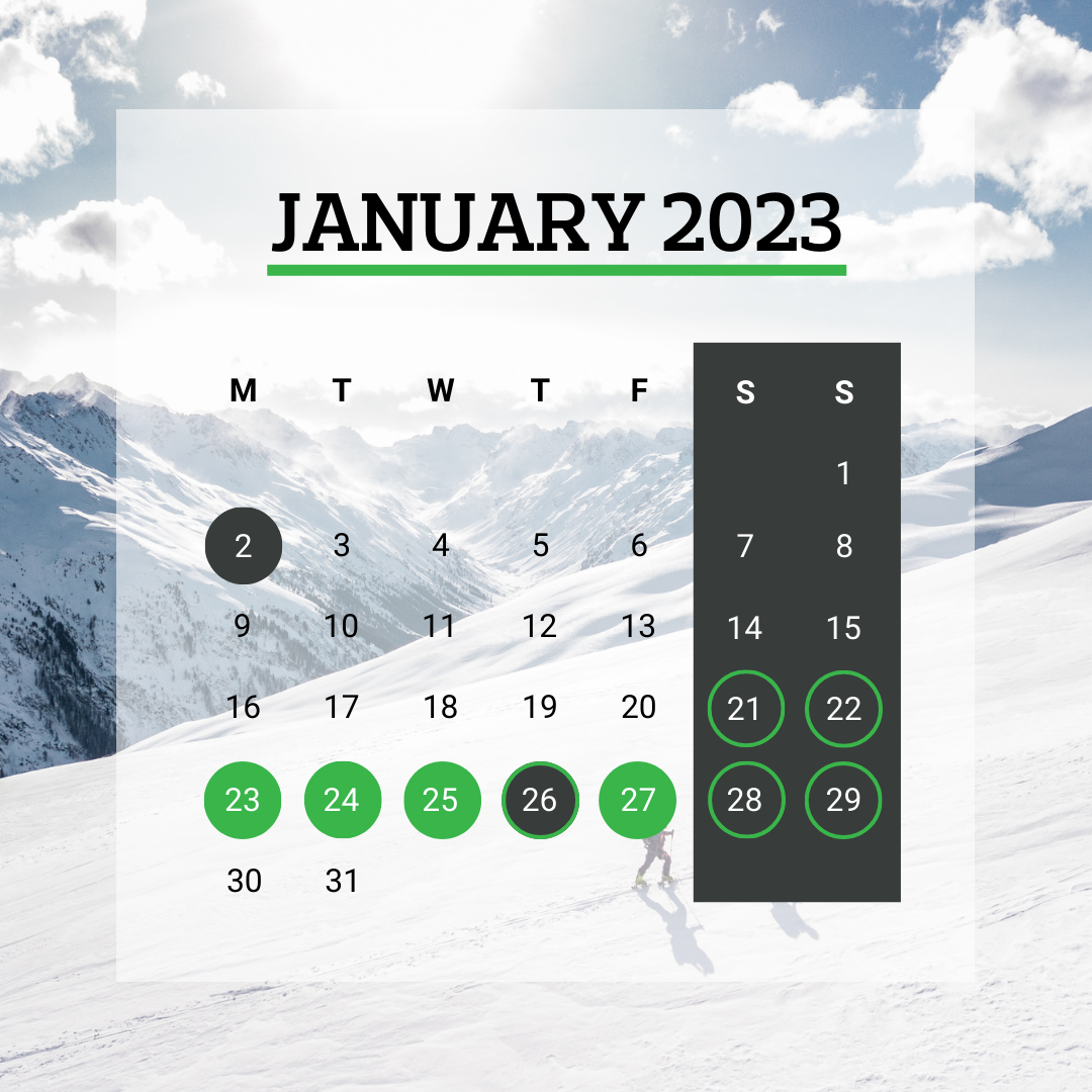 January Annual Leave Hacks Calendar 2023