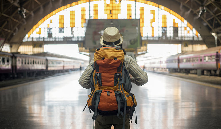 Backpacker at station