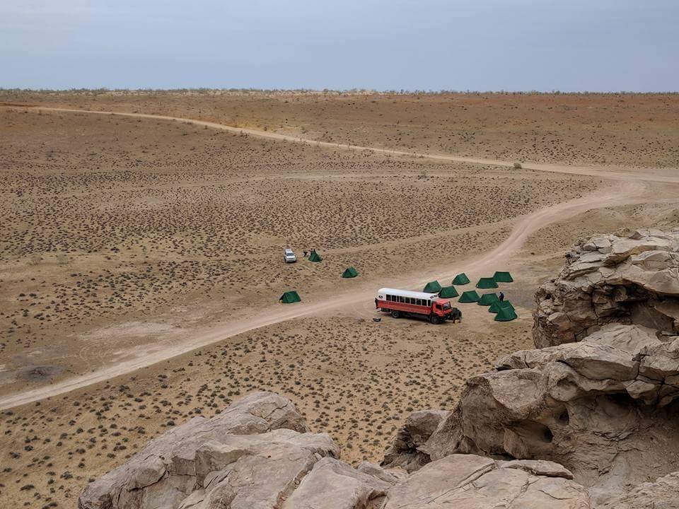 Wild camping near the Darvaza Crater, Turkmenistan