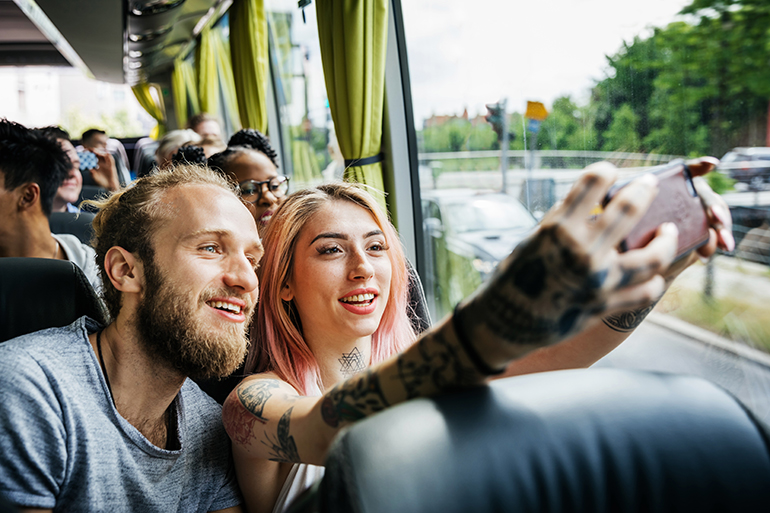 Couple on tour bus