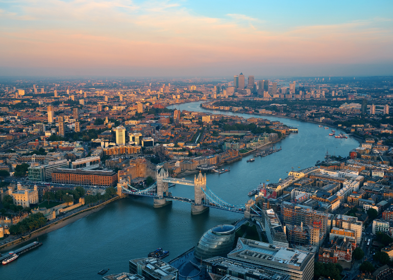 Aerial view of London at Dusk