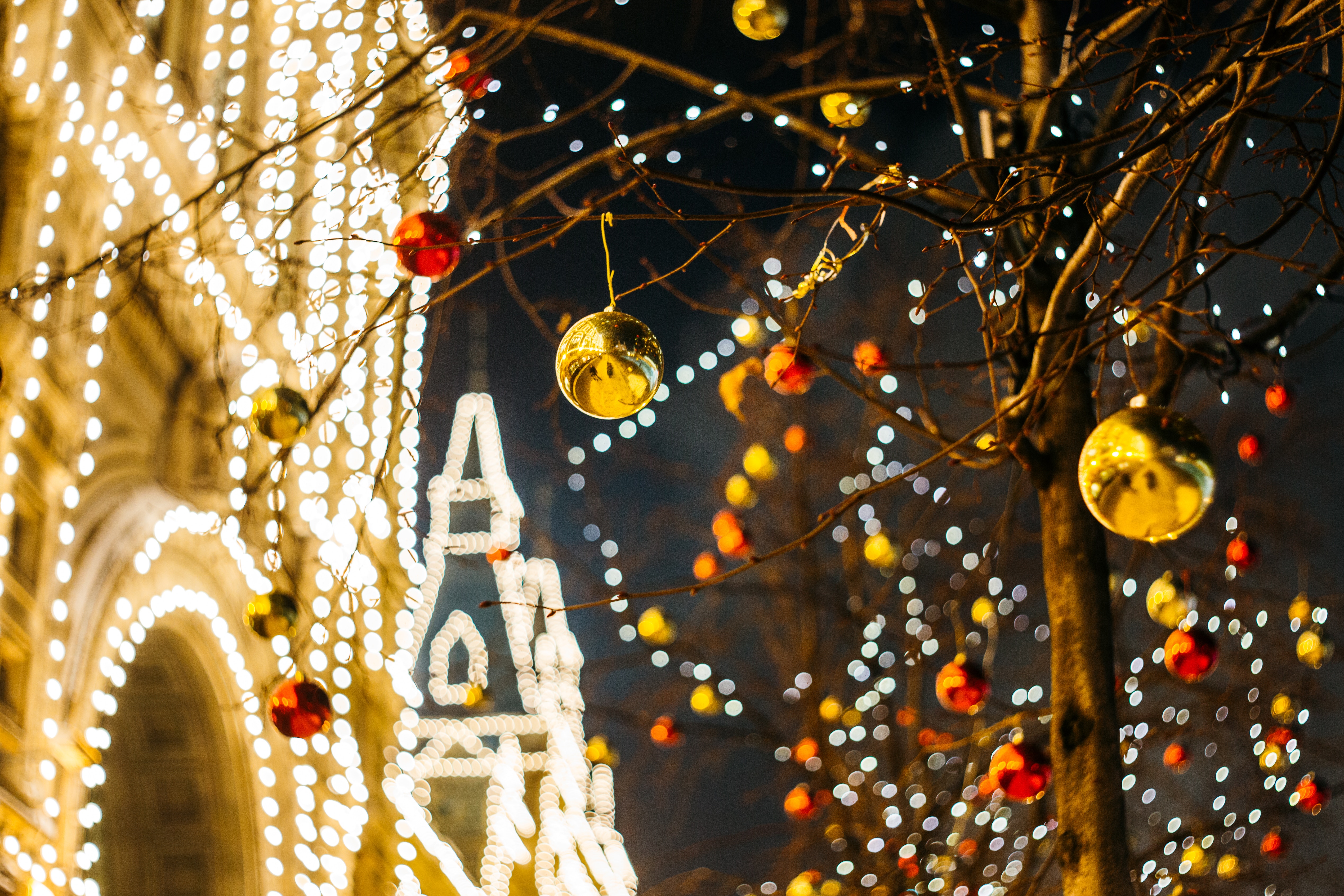 Image of Christmas lights and baubles