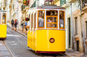 Iconic Lisbon Yellow Tram, Portugal