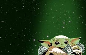 Baby yoda with money